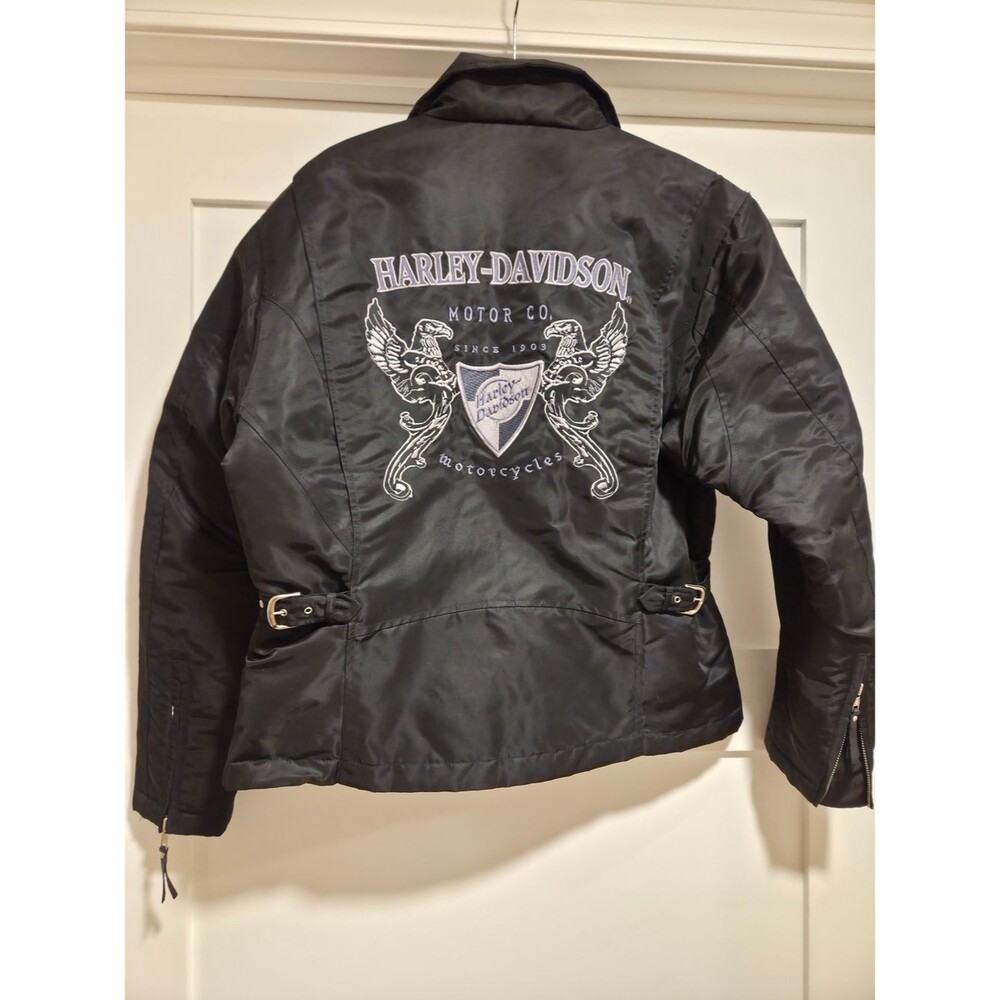 Vintage Harley Davidson Women Nylon Riding Jacket Tribal Eagle Black Y2K NWOT M